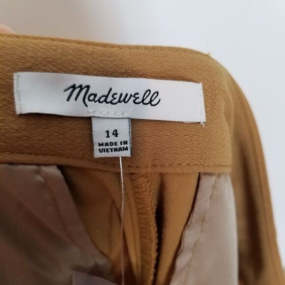 Madewell Women Pleated Tapered Pants Sz 14 Easygoing Crepe Light Brown Office - Picture 5 of 6